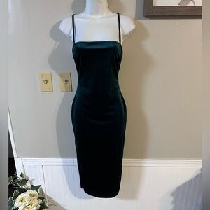 Windsor Dark Emerald Velvet Midi Dress with Spaghetti Straps